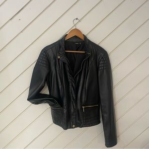 a.n.a. Faux Leather Moto Jacket, XL, black, unique stitching